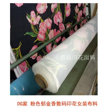 Cogumelo tecido impresso DG padrão personalizado de moda de tecido cor-de-rosa golden tulip tecido Elástico tecido de cetim