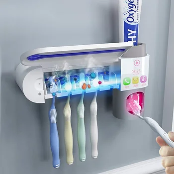 2 EM 1 UV Esterilizador de Escova de dentes, pasta de dentes Dispensador de pasta de dente Automáticas Extratores Titular da Escova de dentes Casa de Banho Acessórios