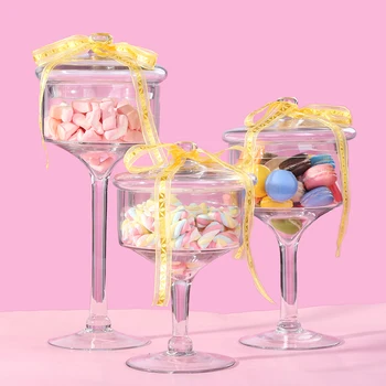 Nordic de vidro Transparente doces jar bolo ficar com tampa de pé Alto da Poeira-prova Bandeja de casamento Sobremesa ficar em casa de doces do tanque de armazenamento