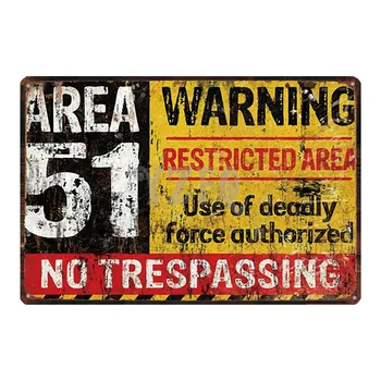 A área 51 Warninng proibido Retro Sinal de Metal na Parede da cozinha Casa de Arte do Vintage de Decoração de Metal Cartaz tamanho 30x20cm DU-2853