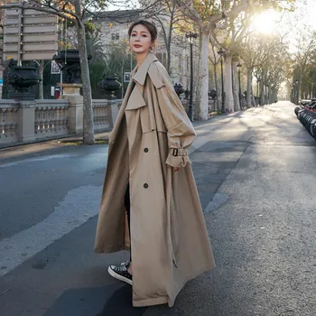 2020 coreano Mulheres Primavera, Outono Longo Casaco Casual Plus Tamanho Double-Breasted com cinto Senhora Manto Blusão de Senhora m719