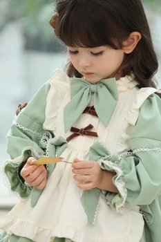 1 2 3 4 5 6 Anos Meninas De Vestido Para O Natal De 2020 Crianças Meninas De Manga Longa Princesa Vintage Verde Lolita Avental Vestido De Inverno, Outono